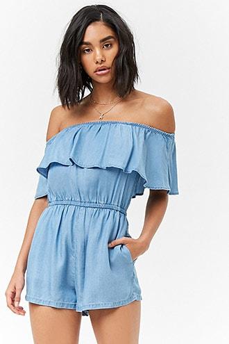 Forever21 Flounce Chambray Romper