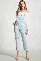 Forever21 Distressed Denim Patch Overalls