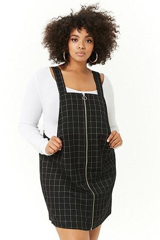 Forever21 Plus Size Grid Print Overall Mini Dress