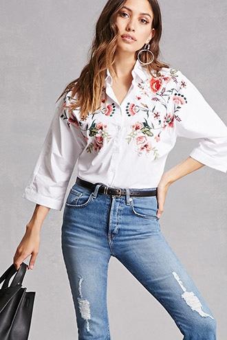 Forever21 Embroidered High-low Shirt