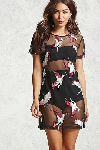 Forever21 Sheer Embroidered Bird Dress