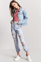 Forever21 Distressed Embroidered Straight-leg Jeans