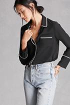 Forever21 Women's  Black Contrast-trimmed Collared Shirt