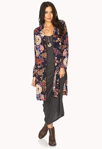Forever21 Women's  Tropical Floral Longline Cardigan