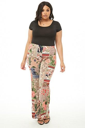 Forever21 Plus Size Ornate Stretch-knit Flare Pants