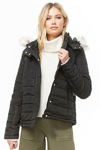 Forever21 Faux Fur-hood Quilted Jacket