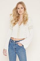 Forever21 Button-front Embroidered Top
