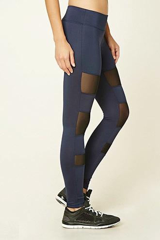 Forever21 Women's  Indigo & Black Active Mesh-panel Leggings