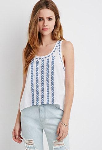 Forever21 Embroidered Slub Knit Tank