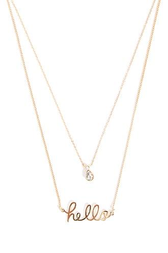 Forever21 Layered Cz &hello Pendant Necklace