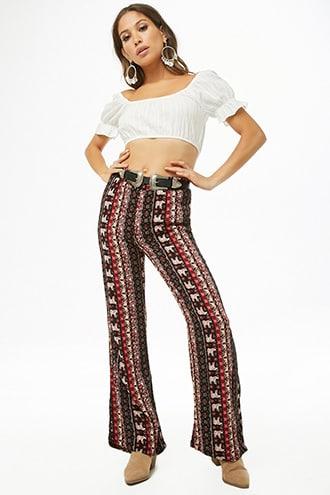 Forever21 Smocked Ornate Flare Pants