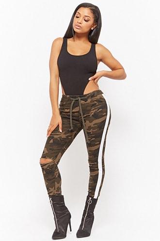 Forever21 Camo Contrast Stripe Skinny Pants