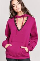Forever21 Cutout Lace-trim Fleece Hoodie