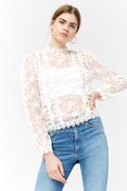 Forever21 Sheer Mesh Embroidered Lace Top
