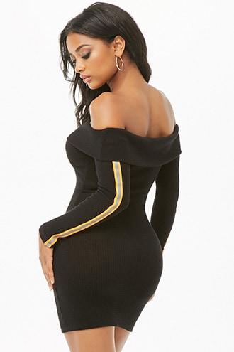 Forever21 Striped-trim Off-the-shoulder Dress