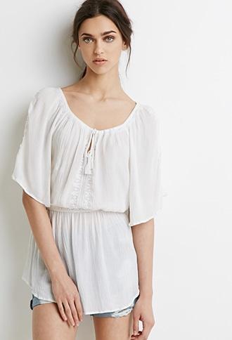 Forever21 Crinkled Embroidered Peasant Dress