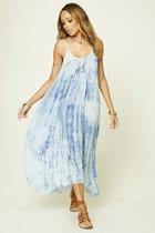 Forever21 Women's  Blue Boho Me Tie Dye Midi Dress