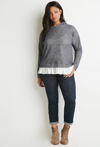 Forever21 Plus Layered Chiffon-hem Hoodie