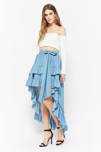 Forever21 Eta Chambray Ruffle Skirt