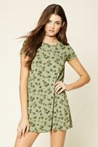 Forever21 Women's  Olive & Black Floral Print V-neck Dress