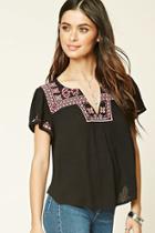 Forever21 Embroidered Gauze Top