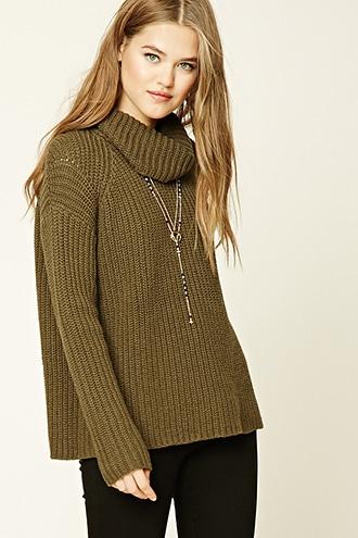 Forever21 Women's  Olive Cowl Neck Sweater