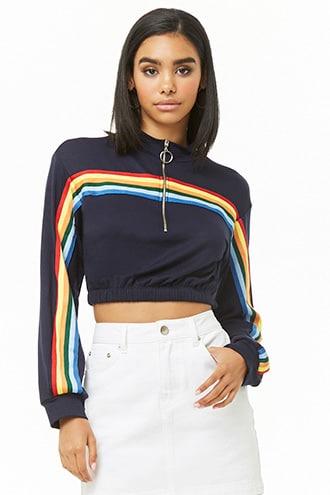 Forever21 Rainbow Striped-trim Crop Top