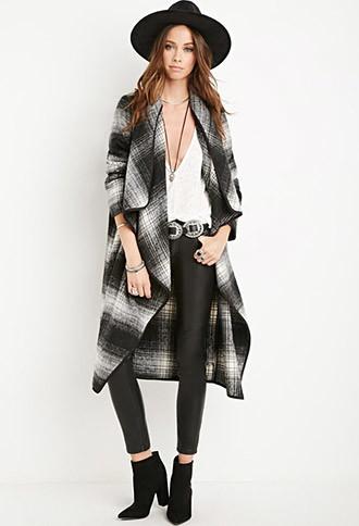 Forever21 Plaid Draped-front Coat