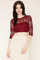 Forever21 Women's  Burgundy Lace Crop Top
