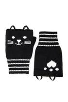 Forever21 Black & Cream Cat Print Fingerless Gloves