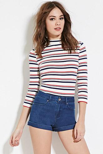 Forever21 Women's Dark Denim High-waisted Denim Shorts