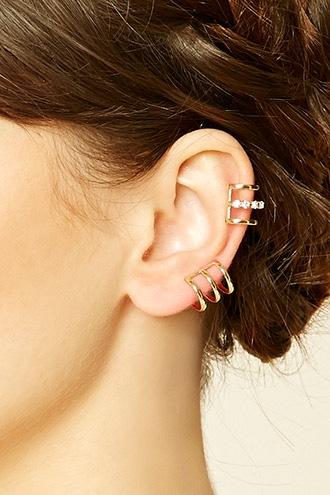 Forever21 Gold & Clear Rhinestone Cutout Ear Cuff Set