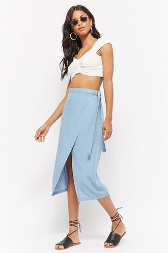 Forever21 Chambray Midi Wrap Skirt