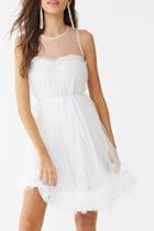 Forever21 Belted Sheer Mesh Ruffle-trim Dress