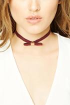 Forever21 Burgundy & Gold Faux Suede Bow Choker