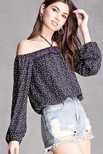 Forever21 Off-the-shoulder Polka Dot Top