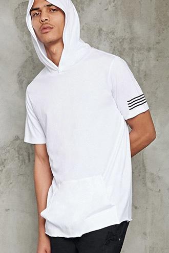 21 Men Men's  White & Black Stripe-panel Hooded Tee