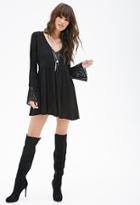 Forever21 Women's  Black Crochet Sleeve Babydoll Dress