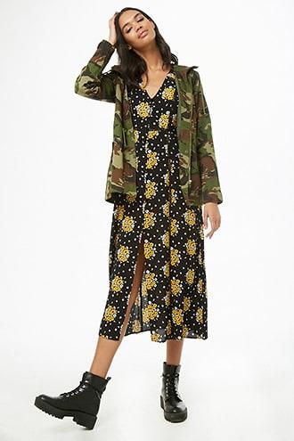 Forever21 Floral Print Button-front Midi Dress