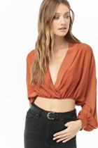 Forever21 Sheeny Plunging Surplice Crop Top