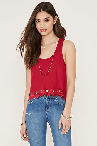 Forever21 Women's  Crochet-hem Top