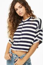 Forever21 Striped Zip-front Crop Top