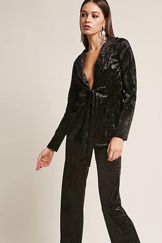 Forever21 Velvet Blazer And Palazzo Pants Set