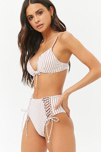 Forever21 Metallic Striped Lace-up Bikini Bottoms