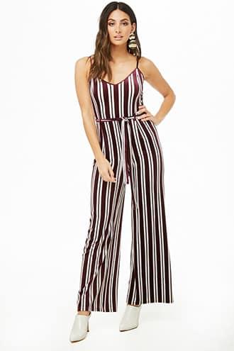 Forever21 Striped Velvet Jumpsuit