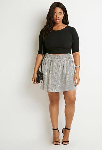 Forever21 Plus Stripe Buttoned Skirt