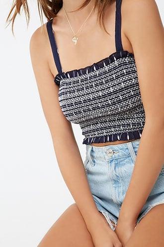 Forever21 Embroidered Smocked Crop Top