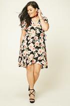 Forever21 Plus Women's  Black & Light Pink Plus Size Floral Wrap Dress