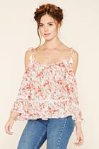 Forever21 Women's  Cream & Red Floral Open-shoulder Top