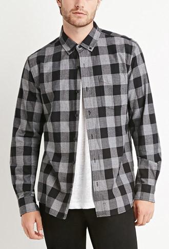 21 Men Chambray-trimmed Gingham Shirt